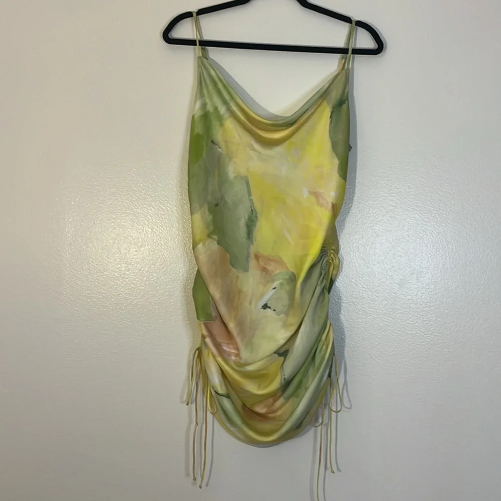 Wilfred | Aritzia Only ruched mini slip dress Marsh Honey Dew women’s size L